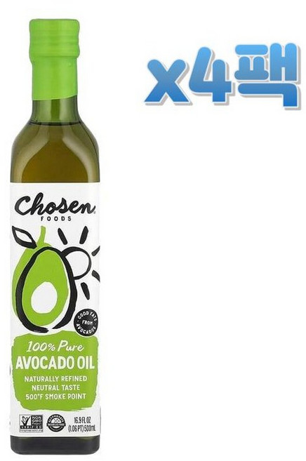 Chosen Foods 초슨푸드 100% 퓨어 아보카도 오일 500ml x4병, 4개
