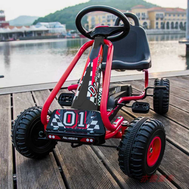 4륜 고카트 페달 장난감 바퀴 오프로드 카트 레이싱 놀이 야외 안전, 1개, 1. 22인치 이상 빨간색 페달+좌석 조정, 22인치 업그레이드 바퀴 파랑