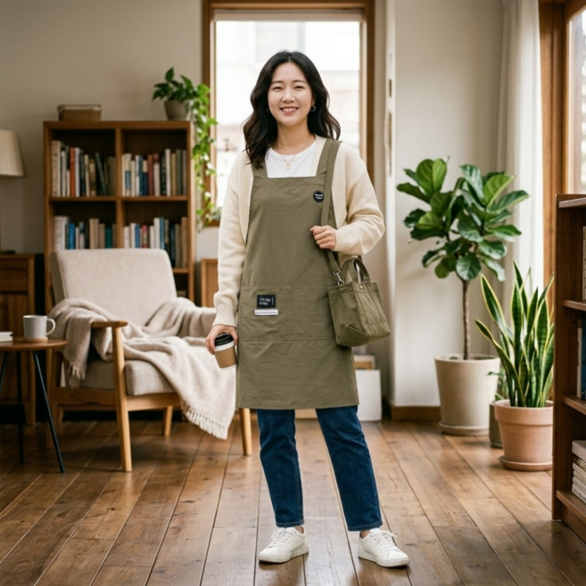 하우스0 원피스 방수 앞치마 스트랩 크기 조절, 1개, 카키