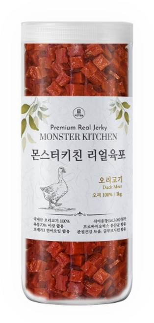 몬스터 치킨 리얼육포 강아지 생고기 대용량 져키육포 대용량 실속 상품 치킨 덕 육포 간식, 오리, 2개