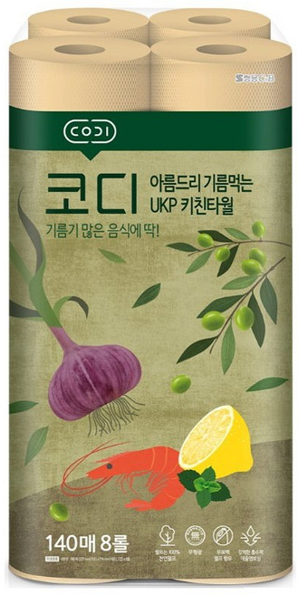 코디 키친타올 기름먹는 140매, 8롤, 1개