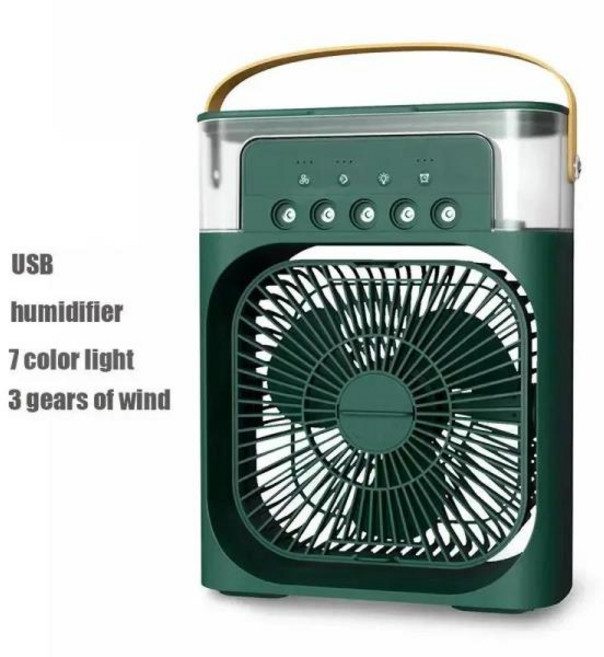 충전식농약분무기 휴대용 3 in 1 선풍기 에어컨 가정용 소형 쿨러 LED 조명 가습기 공기 조절 팬 직송, 2) green