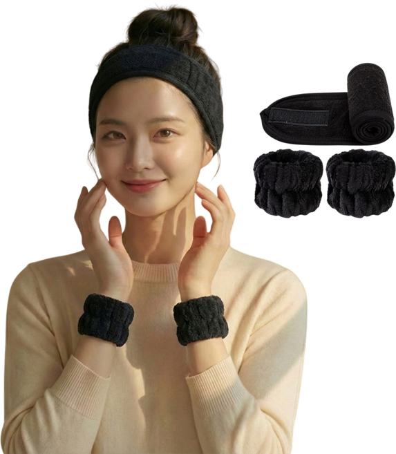 카이로스 클리어 헤어밴드+손목밴드 세트, 1세트, 블랙