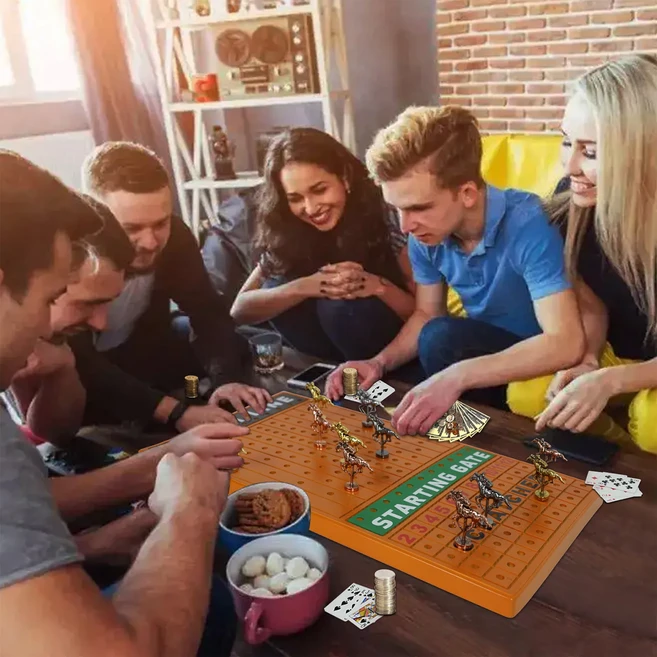 큰말 경주 게임 성인 접이식 보드 11 개의 디럭스 클래식 금속 말이있는 두꺼운 단단한 나무, 01 color