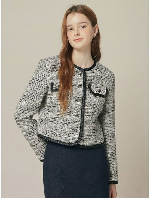 JJ지고트 트위드 배색 포인트 크롭 재킷 GPAP0JK171