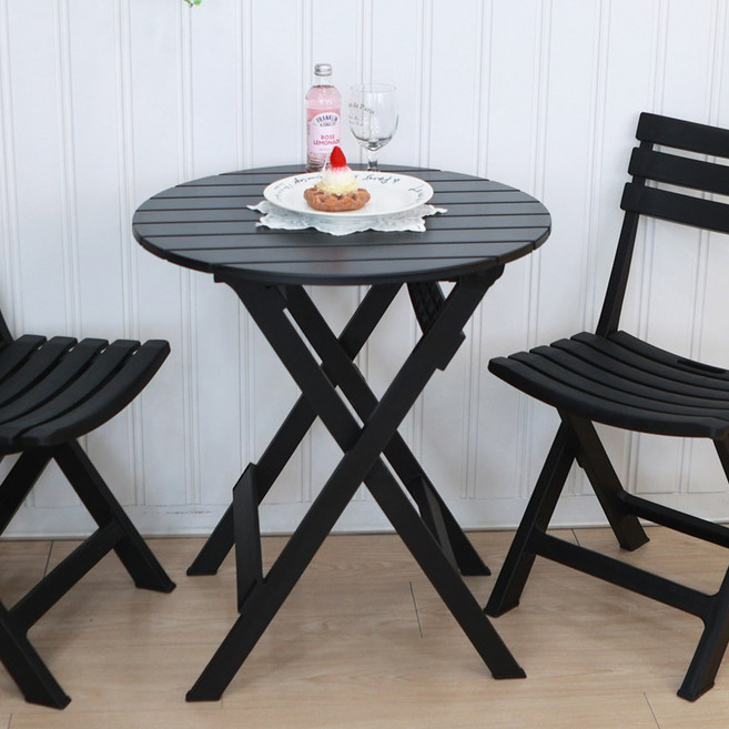 카이 폴딩 테이블 카페 야외 테라스 정원 야외 사출 플라스틱 접이식 원형 2인 탁자, 화이트