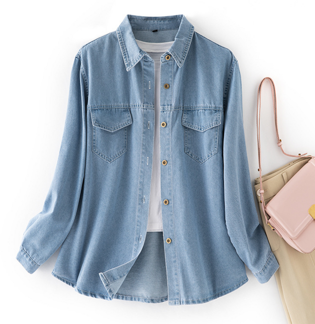 NUNUHANA 여성 루즈핏 데님 긴소매 남방