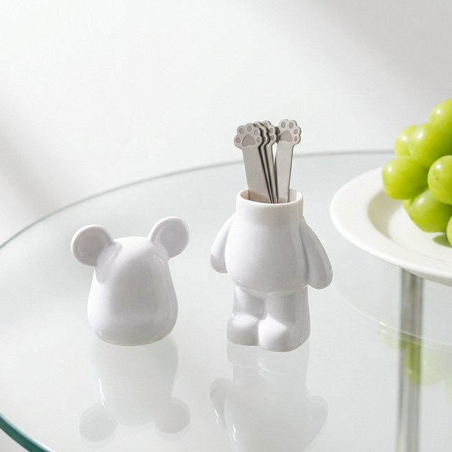 NHB BABY BEAR 곰돌이 스텐 과일 포크세트, 3) NHB 곰돌이 과일 포크세트-화이트, 1개