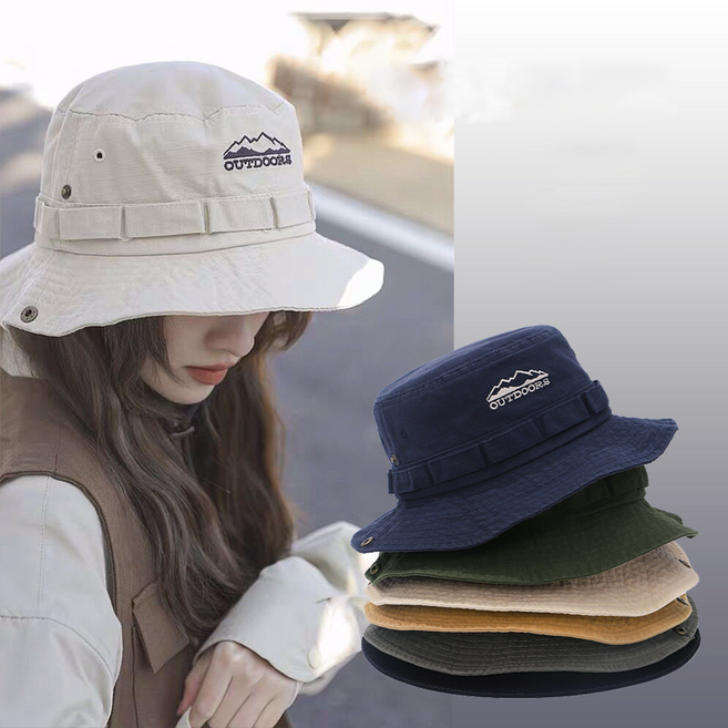 gradle 남녀공용 등산모자 햇빛가리개 모자 OUTDOORS 자수 사파리모자 캠핑 여행 낚시 자외선차단 모자 밀리터리부니햇, 아이보리