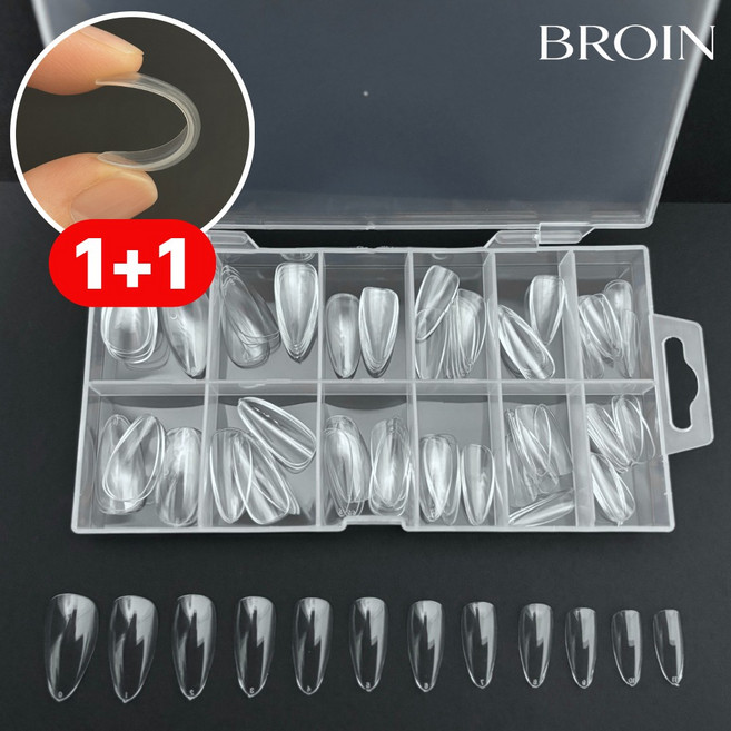 [1+1] 브로인 프리미엄 소프트핏 네일팁 3종 240p 말랑 투명 풀팁, 1개, 아몬드 1+1