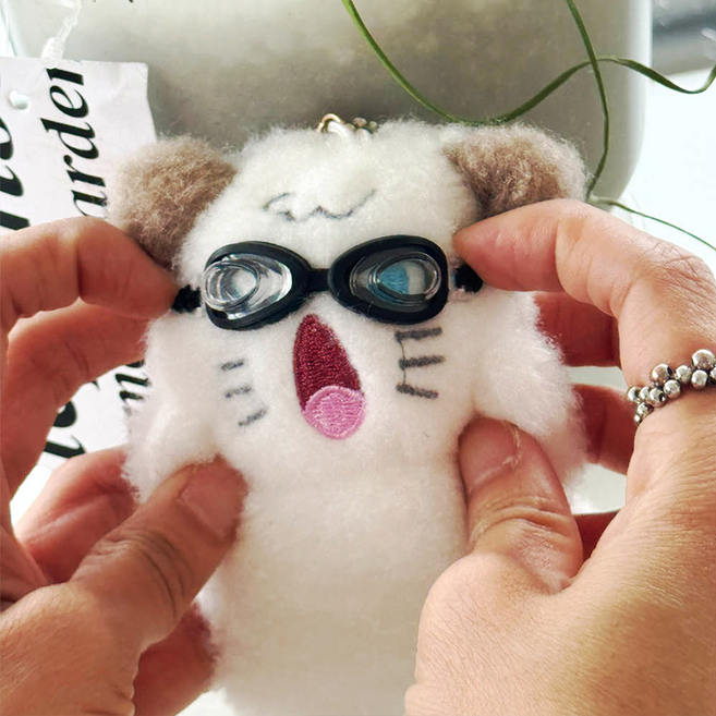 음파 수영 가방 인형 물안경 헤엄치는 동물 키링, 1개, [2.고양이(야옹이)]