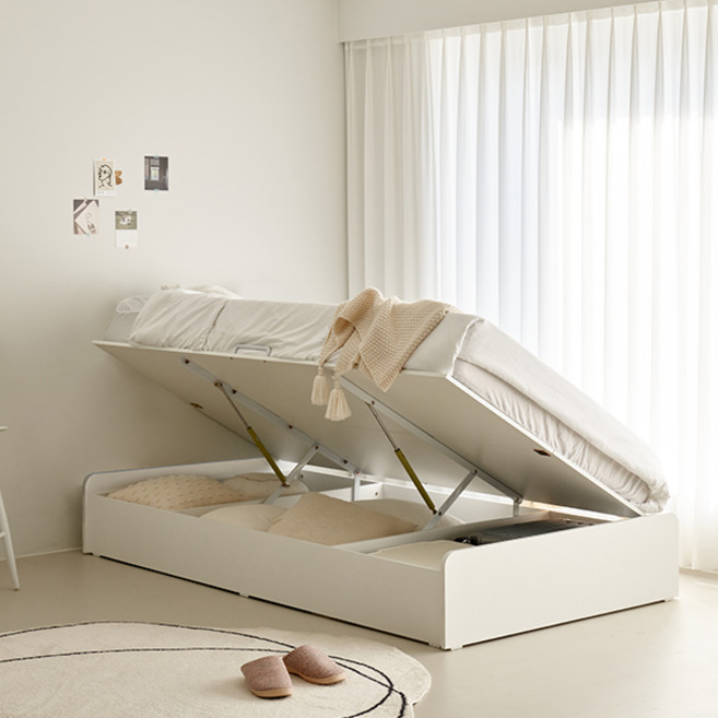 [국내생산 E0등급] 포더홈 포미 E0 리프트업 수납침대 무헤드형 슈퍼싱글 SS 프레임 높이 240, 화이트