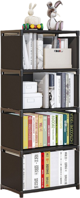 미르시 조립식 다용도 스탠딩 책꽂이 수납 선반 정리함, 4단, 블랙