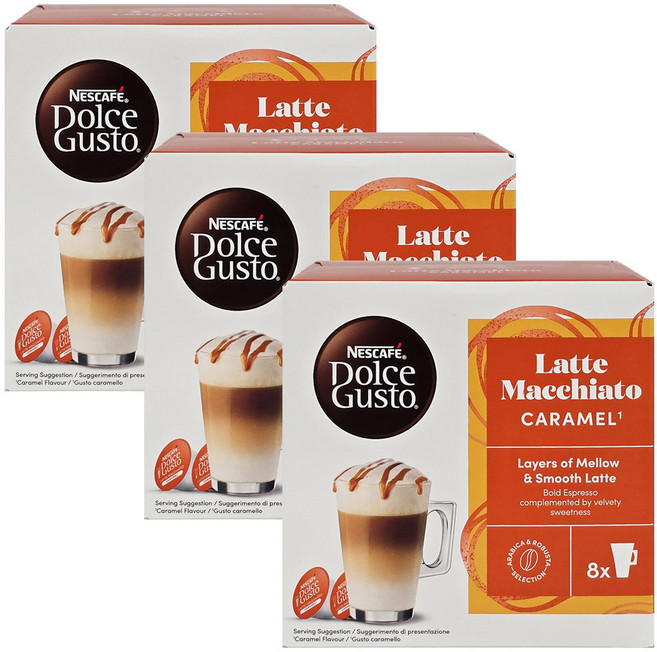돌체구스토 캐러멜 라테 마키아토 커피캡슐 5g x 8캡슐 + 밀크캡슐 13.2g x 8캡슐, 145.6g, 3박스, 1개입