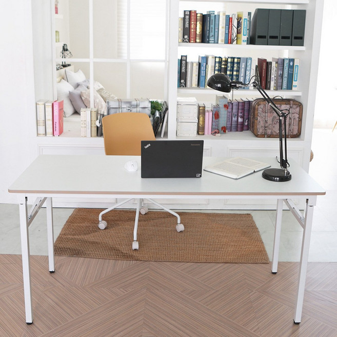 필로스 접이식 책상 철제 긴 컴퓨터 공부방 학원 회의실 원룸 서재 간이 테이블 슬림 접이식책상, 화이트 우드엣지