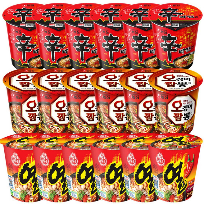 농심 신라면 소컵 6개 + 오뚜기 열라면 소컵 6개 + 농심 오징어짬뽕 소컵 6개, 1개