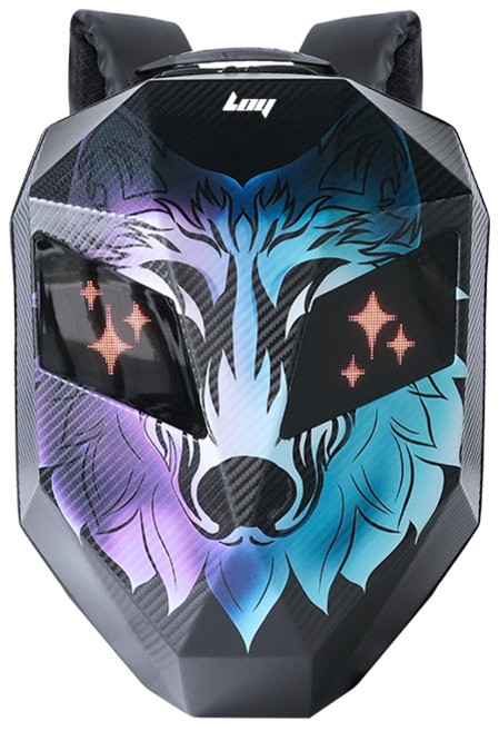 LOY 아이언맨 백팩 라이딩 모터사이클 LED 남녀용 하드쉘 방수 오디오 나이트 헬멧 가방, 아이언맨 (늑대 머리)