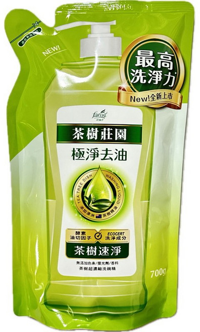 Farcent 茶樹莊園 茶樹速淨洗碗精, 1個, 茶樹速淨 700g 補充包-超取最多7包,1包