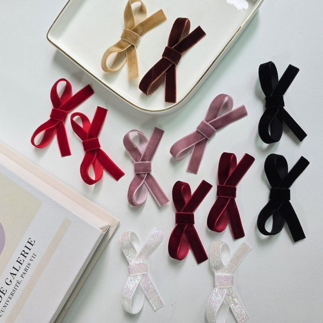 벨벳 리본핀 4p 헤어 머리 삔 여아 아이 아기 공주 벨롱비