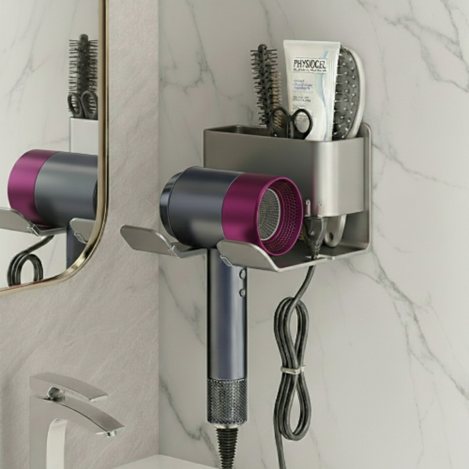 메이홈 초강력 무타공 수납형 헤어드라이어 거치대, 그레이, 1개