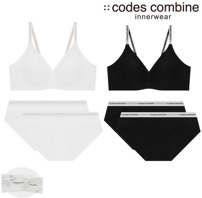 [백화점 정품] 코데즈컴바인 이너웨어 베이직 젤리프리컷 [노와이어브라1매 팬티2매] 2종세트 (CEWBRPT458BKIV)