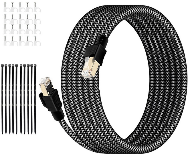 HUO JI CAT8 40Gbps 초고속 게이밍 랜케이블 인터넷 랜선, 검정색, 1개, 20m