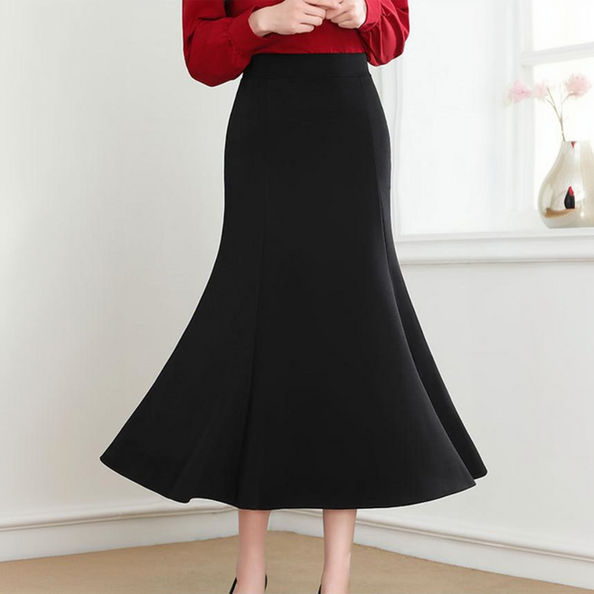 시크벤 올스판 밴딩 머메이드 핏 롱스커트 치마
