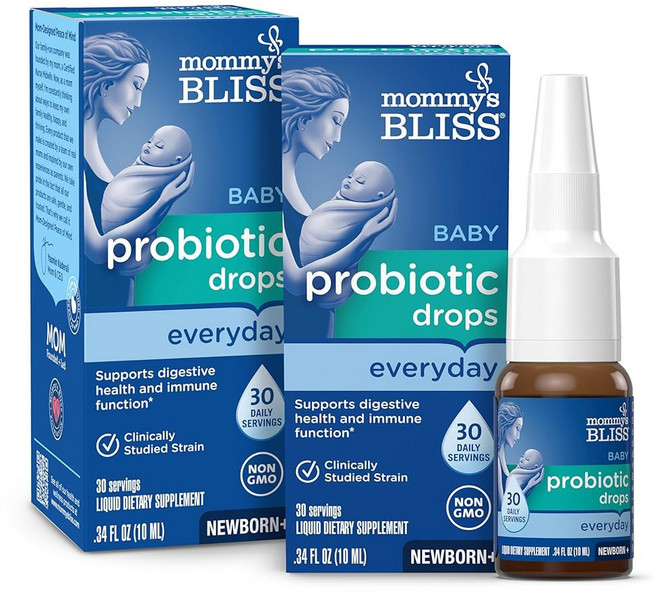 맘스 블리스 베이비 프로바이오틱스 드롭 일일 가스 배변 완화 콜릭 증상 완화 면역 지원 신생아 34 Fl Oz 30 인분, Mommy's Bliss 프로바이오틱 드롭, 데일리 가, 1개, 10ml