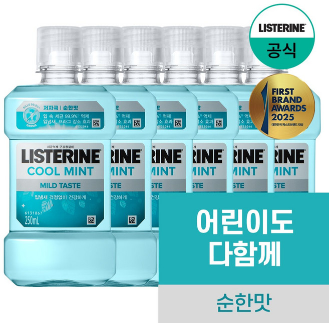 리스테린 쿨민트 마일드 구강청결제, 250ml, 6개