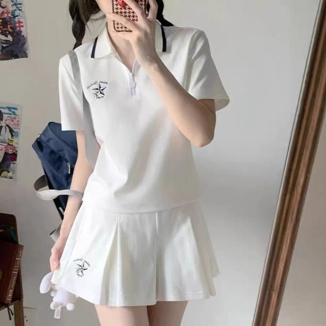 쁘띠꼬모 여성 반팔 카라티 플리츠 스커트 테니스룩 스포츠웨어 쿨링 데일리 세트 GX561007