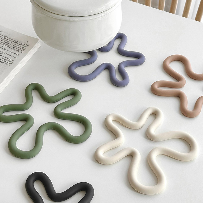 [특별할인] 루시아이 웨이브 실리콘 냄비받침, 2개, 크림