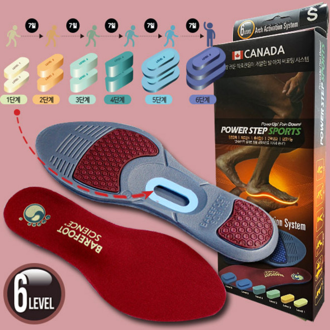 베어풋사이언스 파워스텝 인솔 스포츠 6단계 아치 깔창 평발교정 군화 등산화 안전화 작업화 깔창