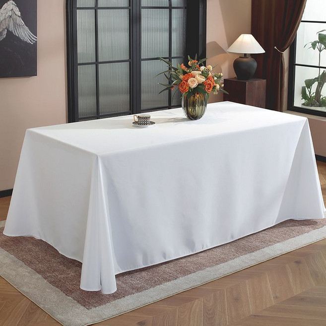 방일 회의 테이블보 방수 내마모 고급스러운 장방형 테이블 클로스 호텔 전시 웨딩 행사 테이블 커버, 1개, 270*155cm, 흰색