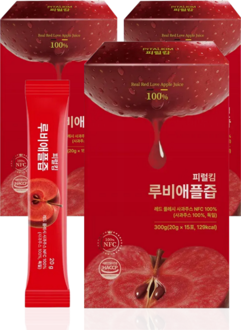 SNS대란 속까지 빨간 엔부 사과 즙 NFC 착즙 주스 루비애플즙, 3개, 300g