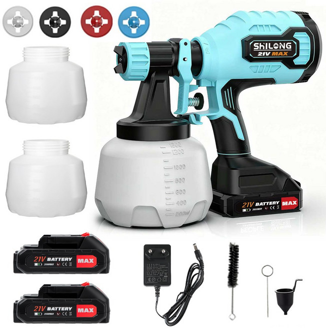SHILONG 독일기술 무선 전기 페인트스프레이건 자동 뿌리고 전기 페인트 스프레이건 고압 분무기 분사기 분사건 방수 공사, 1세트