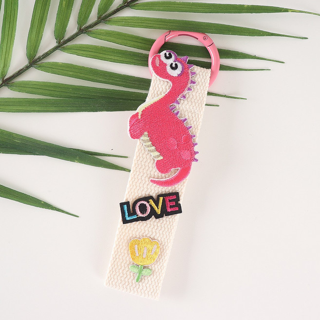 완제품 와펜 스트랩 키링 단체 선물 가방 꾸미기 귀여운 디자인 왕고리, 1개, 공룡 핑크