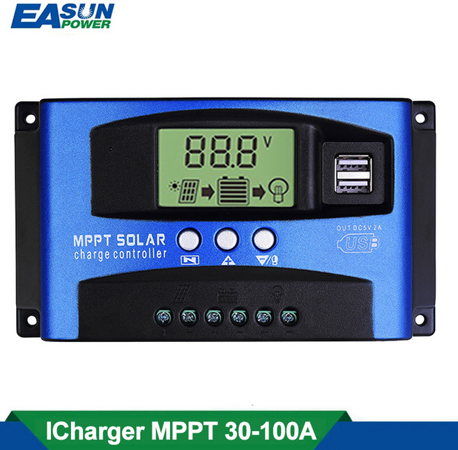 태양광충전 충전 100A 듀얼 MPPT 컨트롤러 부하 24V 포함 LCD 디스플레이 패널 충전기 40A 12V 50A 태양전지 레귤레이터 태양광 60A USB 30A, MPPT 30A, 1개