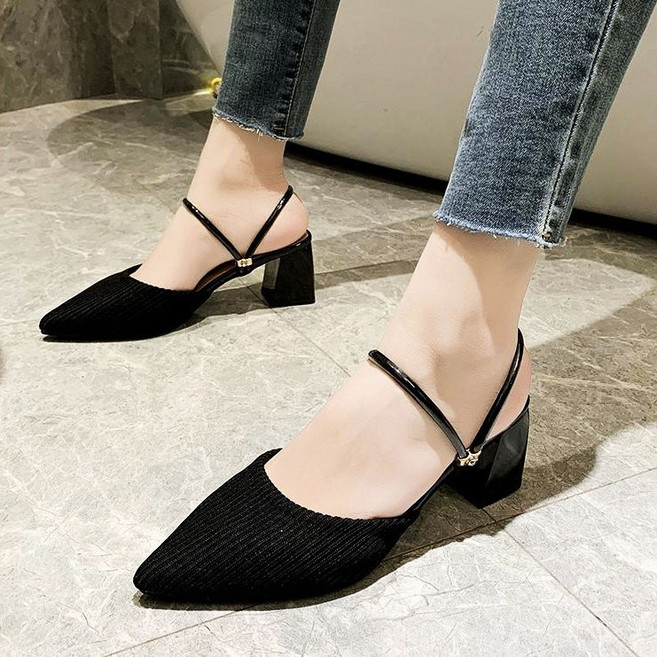 올플 패브릭 소재 여성 슬링백 구두 6cm 높이 굽 뮬 겸용 블로퍼 2컬러 ABK00890