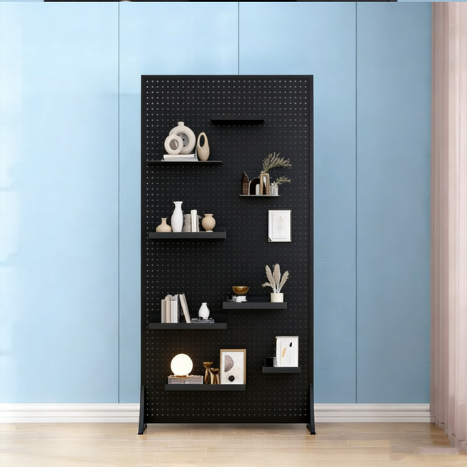 다용도 타공판 스탠드 선반 수납 진열 인테리어 랙, 블랙-06
