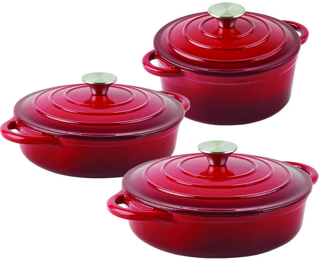 [독일브랜드] 인덕션 주물냄비 양수냄비 주물냄비세트 무쇠주방용품 요리도구 인덕션요리, 1개, 스칼렛레드, 24cm