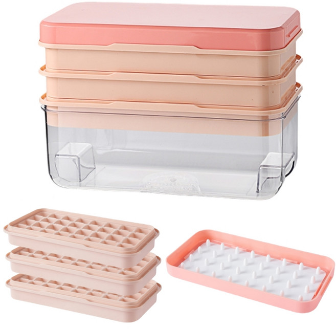 모모원 원터치 푸쉬 얼음트레이 64구/96구 세트 눌러서 빼는 얼음틀, 핑크, 96개