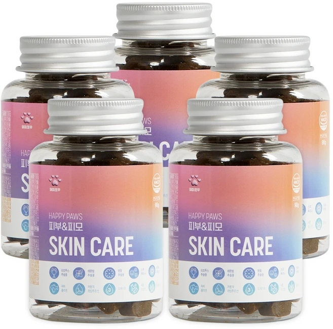 해피포우 강아지 피부 영양제, 90정, 피부/피모, 5개 - 쿠팡