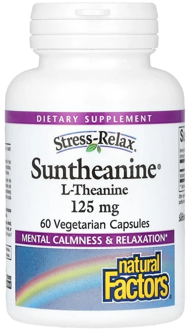 Natural Factors Suntheanine 네추럴 팩터스 선테아닌 엘 테아닌 125mg 60베지캡슐, 120g, 1개, 60정 - 쿠팡