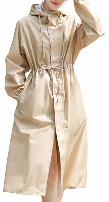 아띠꼴로 여성 우비 코트형 판초우의 예쁜 패션 골프 레인코트 롱우의, 카키베이지, 1개