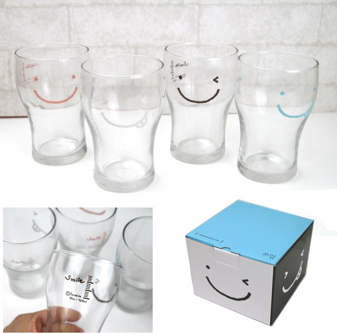 스마일 맥주컵 4P 쥬스잔 유리컵 맥주잔, 혼합색상, 1세트