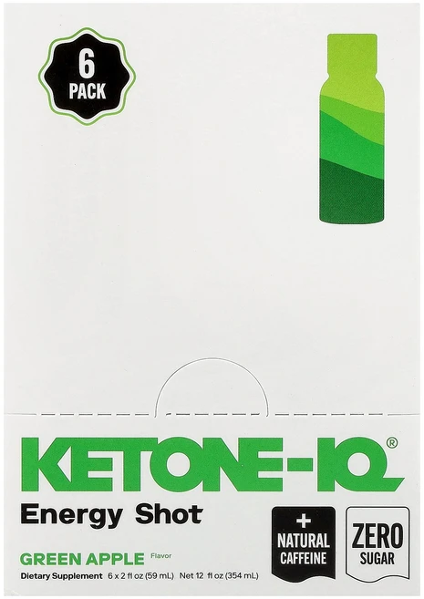 Ketone-IQ Energy Shot Green Apple 6 Bottles 2 fl oz (59 ml) Each, Ketone-IQ, Energy Shot, Green - 쿠팡