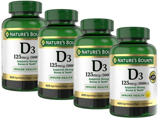네이처스 바운티 비타민 D3 125mcg (5000IU) 400정 (소프트젤) NATURE'S BOUNTY VITAMIN D3, 4개 - 쿠팡