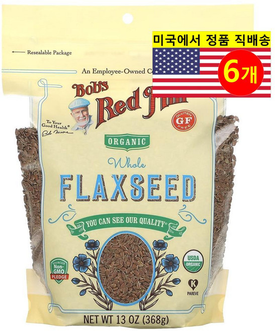 Bob's Red Mill 건강 영양 식품 오가닉 통 아마씨 368g 3개, 6개