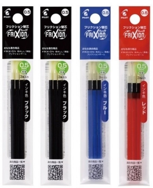 프릭션 슬림 3색 볼펜 0.5mm, 리필 블랙6p + 블루3p + 레드3p, 1세트