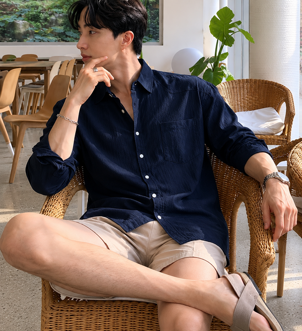 MG로그 남자 린넨 셔츠 오버핏 긴팔 남방 데일리룩